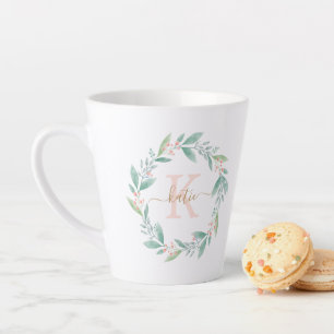 Tasse Latte Magnifique aquarelle Florale Wreath Monogramme