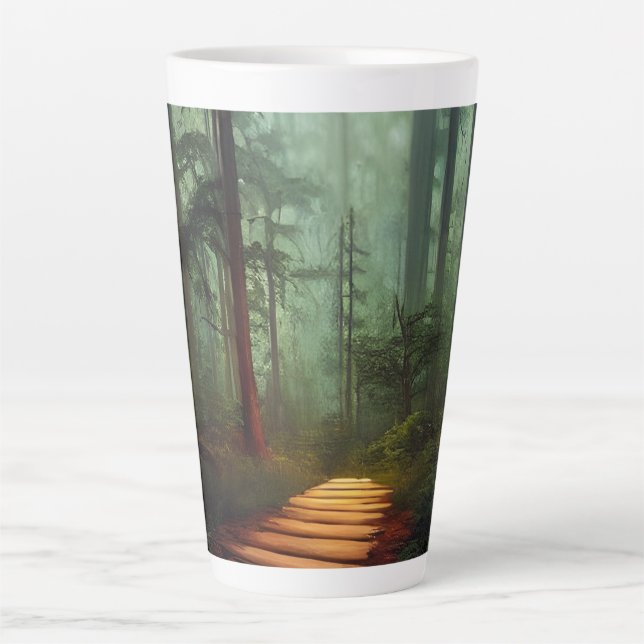 Tasse Latte Magnifique Chemin Forestier Artwork numérique (Devant)