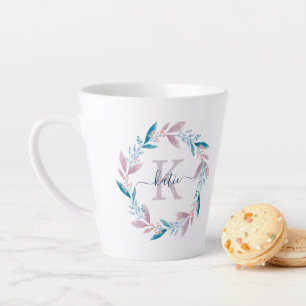 Tasse Latte Magnifique Monogramme de couronne florale Lilac