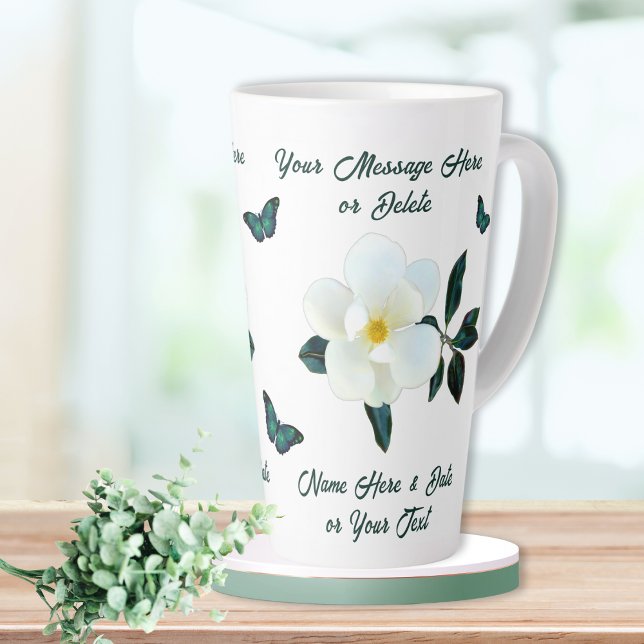 Tasse Latte Magnifique Personnalisée, Magnolia Mugs, Papillons (Magnolia Coffee Mug. Gifts for Magnolia Lovers. Personalized Latte Mugs for Her. Magnolia Coffee Mug)