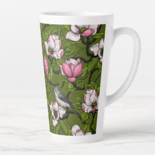 Tasse Latte Magnolia en floraison et oiseau de tireur 2