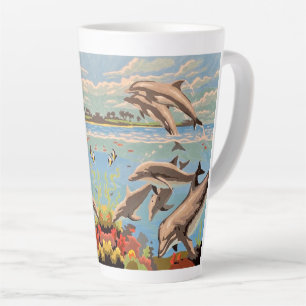 Tasse Latte Main Painted by Number Dolphins