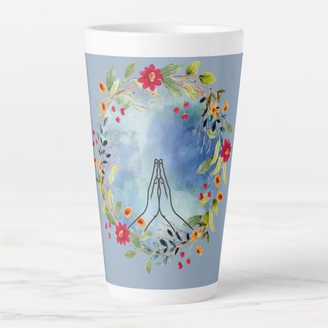 Tasse Latte Mains en prière aquarelle (Devant)