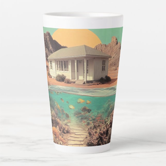 Tasse Latte Maison surréaliste du désert avec récif sous-marin (Devant)