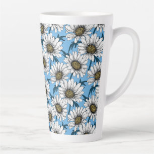 Tasse Latte Maisonnettes, fleurs sauvages sur bleu