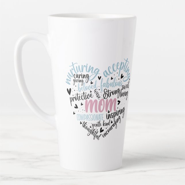 Tasse Latte Maman Coeur Aimant Soigner Doux Doux (Gauche)