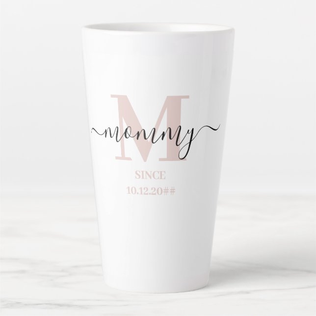 Tasse Latte Maman Elegant Script Monogramme Rose Subtil (Devant)