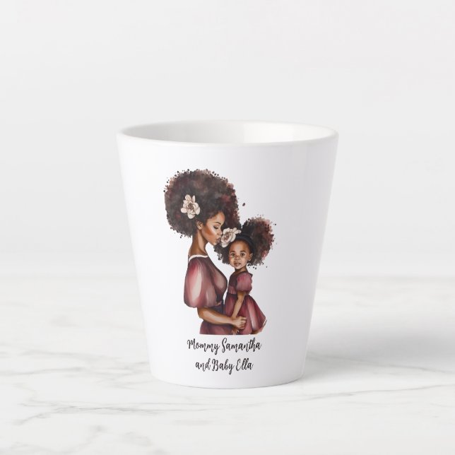 Tasse Latte Maman et fille noire personnalisée (2) (Devant)