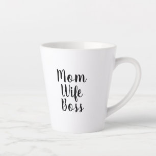 Tasse Latte Maman femme patron noir blanc script personnalisé 