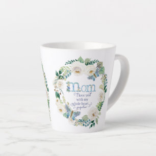 Tasse Latte Maman, je t'aime   Aquarelle Papillon floral blanc
