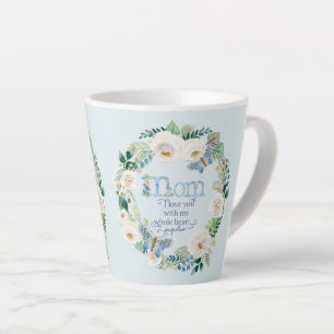 Tasse Latte Maman, je t'aime Aquarelle Papillon floral blanc
