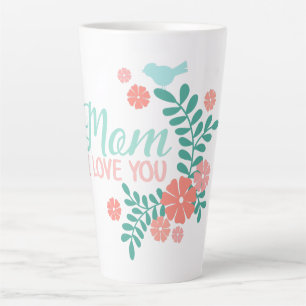 Tasse Latte Maman je t'aime texte dans un design floral d'oise
