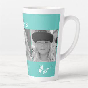 Tasse Latte Maman's Angels 3 Photo Turquoise Blanc Floral