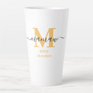Tasse Latte Mamaw écriture élégante Monogramme Jaune Ensoleill