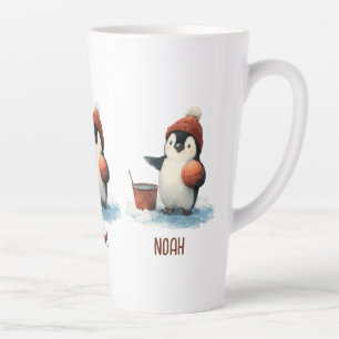 Tasse Latte Manchot de basket d'hiver personnalisé pour enfant