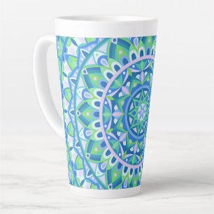 Tasse Latte Mandala Bleu Motif Géométrique Bohème Spirituel Co