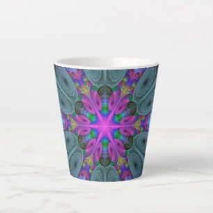 Tasse Latte Mandala coloré frappant art fractal kaléidoscope