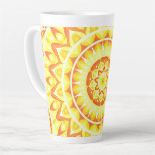 Tasse Latte Mandala Jaune Soleil Clair Motif Bohème Heureux