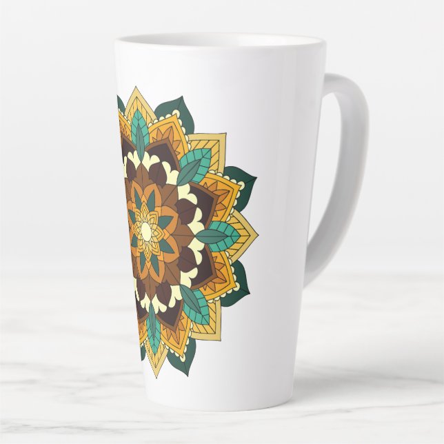 Tasse Latte Mandala Motif 2002 en jaune et bronzette (Angle droit)