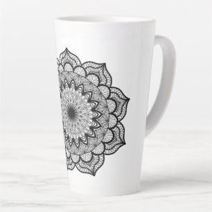 Tasse Latte Mandala noir sur fond blanc