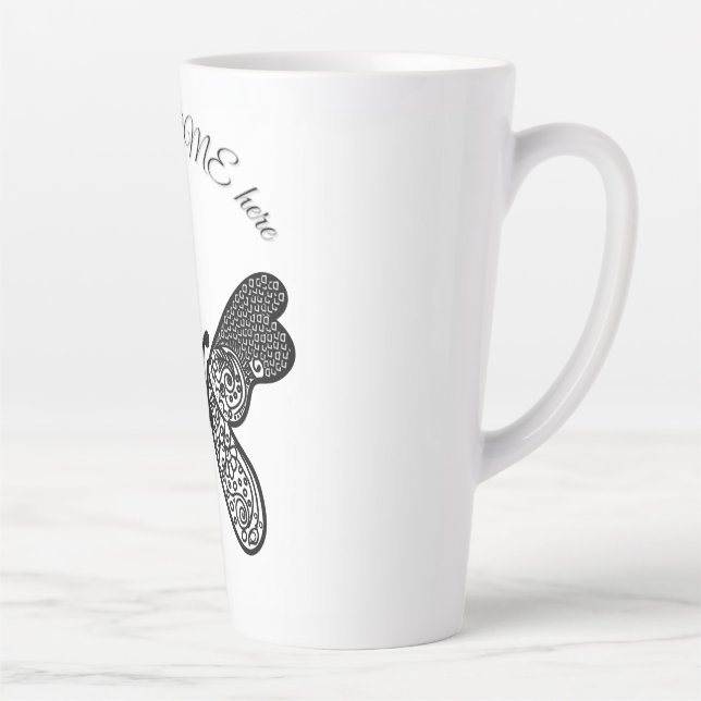 Tasse Latte Mandala papillon boho complexe noir et blanc A (Droite)