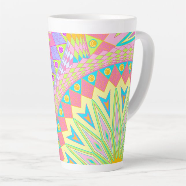 Tasse Latte Mandala superposé rose bleu jaune menthe violet (Angle droit)