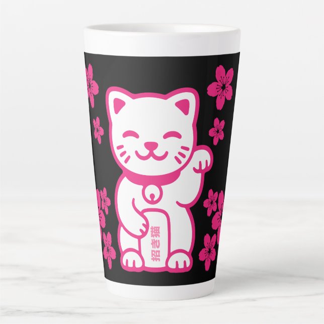 Tasse Latte Maneki-neko japonais rose (Devant)