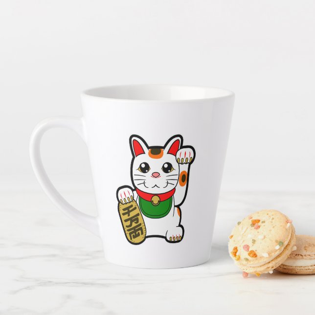 Tasse Latte Maneki Neko : Lucky Cat japonais (En situation)