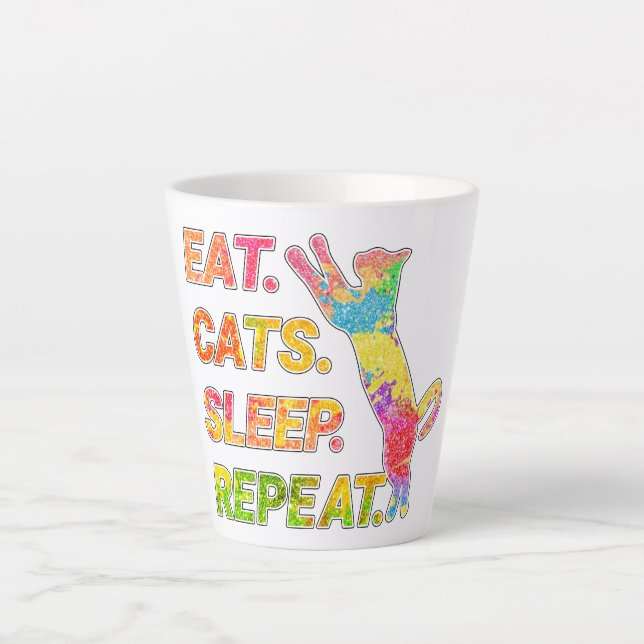 Tasse Latte Manger, Dormir, Chats, Répéter - Amoureux des chat (Devant)