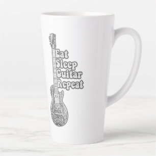 Tasse Latte Manger dormir guitare répéter. vintage noir et bla