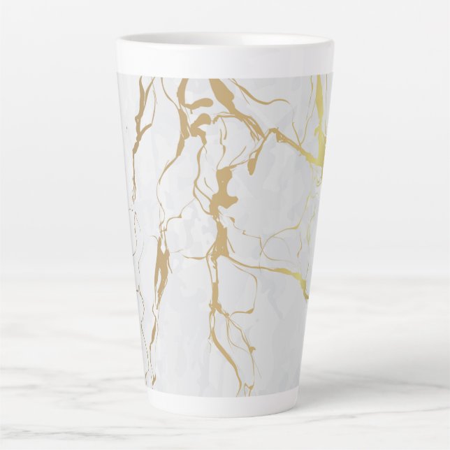 Tasse Latte Marbre blanc Avec Or (Devant)