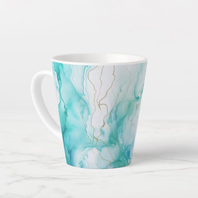 Tasse Latte Marbre d'encre Mint Aqua (Angle gauche)