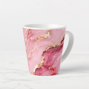 Tasse Latte Marbre Rose Océan Luxueux avec Veines Dorées
