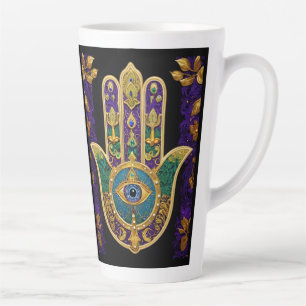 Tasse Latte Mardi Gras Gold violet vert Hamsas Art