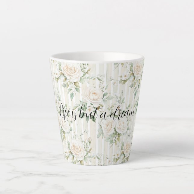 Tasse Latte Mariage Fleurs de roses crème romantiques Fête de  (Devant)