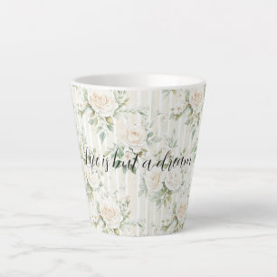 Tasse Latte Mariage Fleurs Roses Crème Romantique Fête de Mari