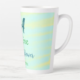 Tasse Latte Mariage pastel aquarelle bleu vert nom da