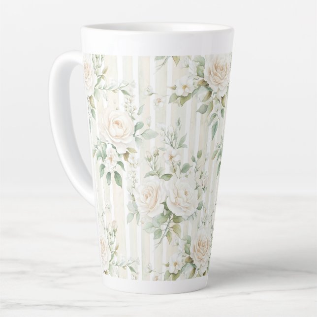 Tasse Latte Mariage romantique à fleurs blanches (Angle gauche)
