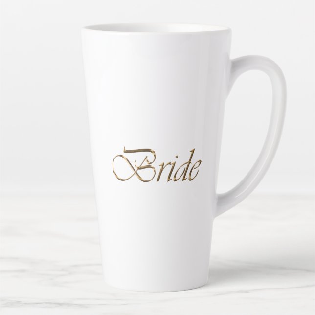 Tasse Latte Mariée, écriture or élégant chic blanc (Droite)