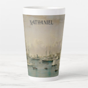 Tasse Latte Maritime Vintage, Escadron de yachts à Newport Har