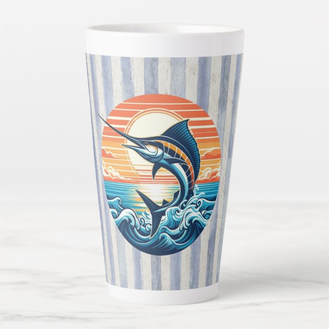 Tasse Latte Marlin coucher de soleil côtier/nautique/plage per (Devant)