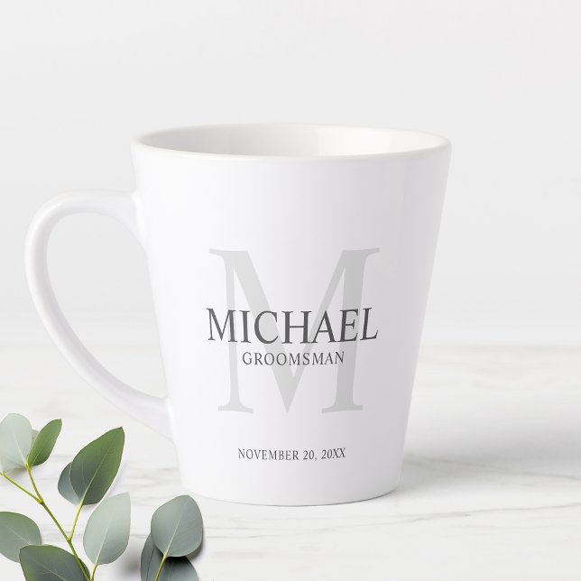 Tasse Latte Masculine Monogramme personnalisé et nom Groomsmen (Créateur téléchargé)