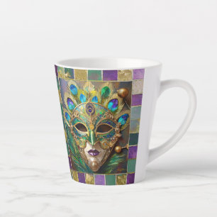 Tasse Latte Masque de plumes de paon en céramique Mardi Gras G