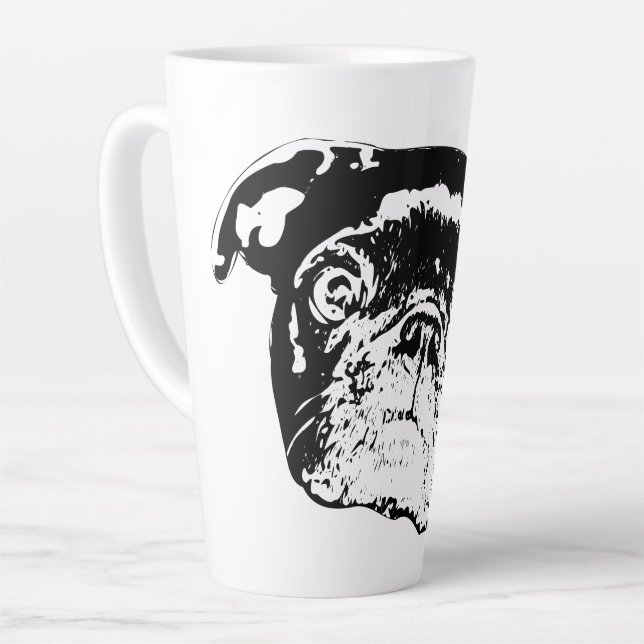 Tasse Latte Matin de fête avec un Pug joyeux (Angle gauche)