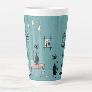 Tasse Latte Mauvais Milieu du Siècle / Chat à main rouge II 