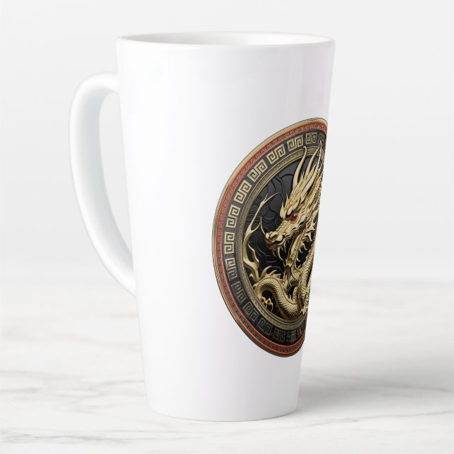Tasse Latte Médaillon de dragon sacré oriental en or (Angle gauche)