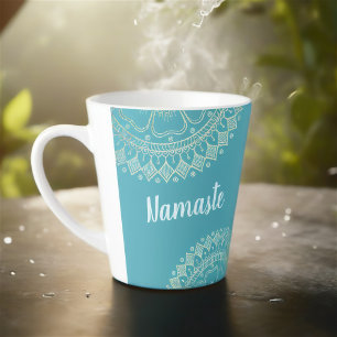 Tasse Latte Méditation Yoga Instructeur Vert Bleu Or Mandala