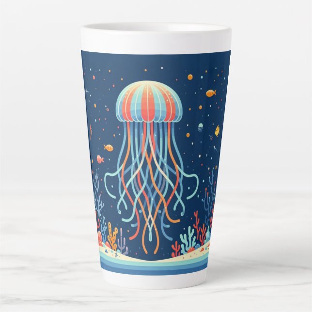 Tasse Latte méduse marine/plage/côtière (Devant)