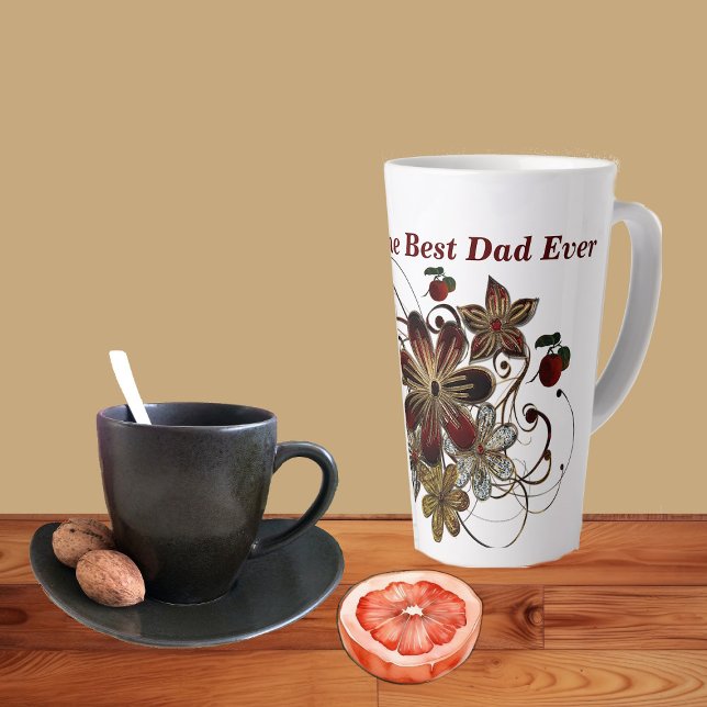 Tasse Latte Meilleur DAD Jamais Rouge Floral Fête des pères br (Best DAD Ever Red Floral Shining Father's Day Latte Mug)