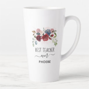 Tasse Latte Meilleur enseignant jamais Floral Nom personnalisé